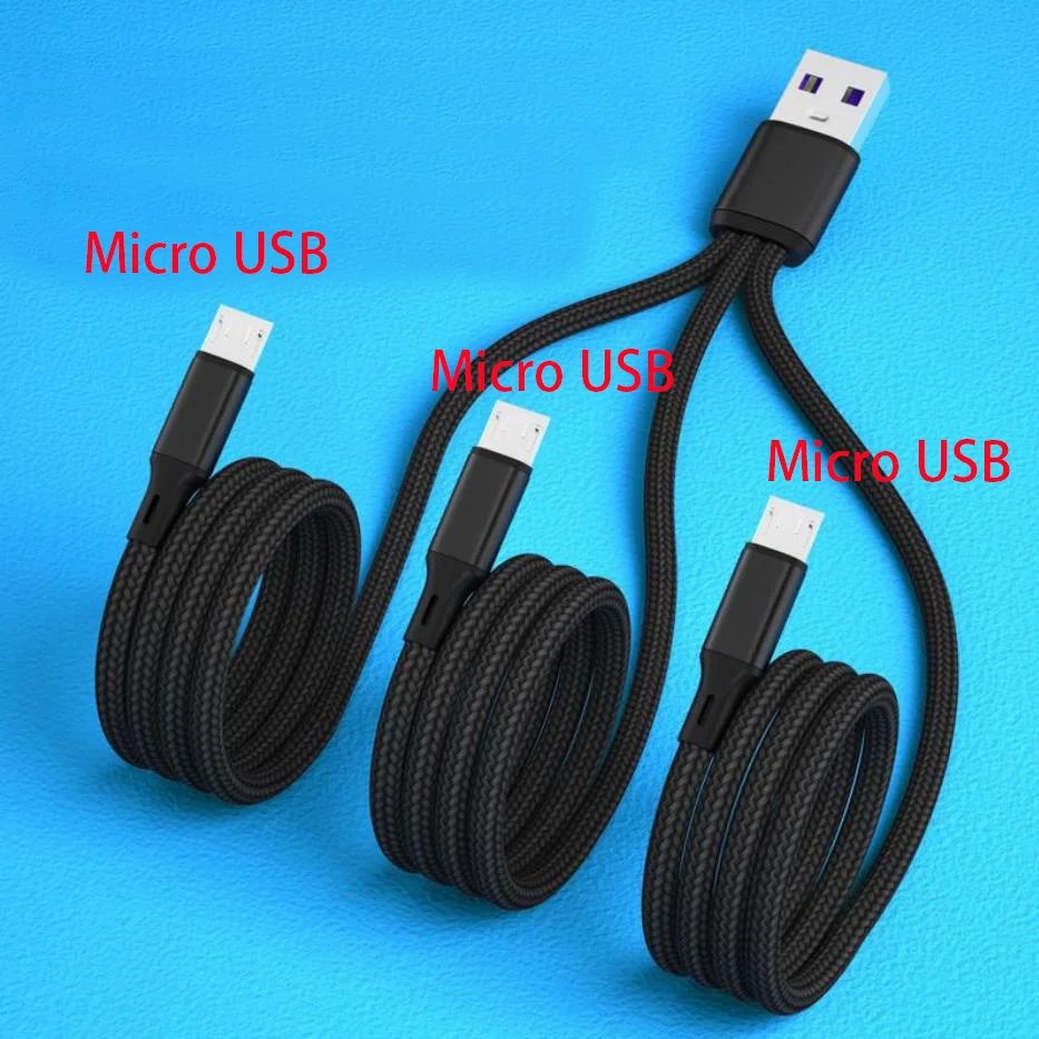 3 in 1 USB 충전 케이블, 3 타입 C 3 마이크로 USB 스플리터 코드, 고속 충전 6A, 휴대폰 보조베터리 면도기, 함께 충전