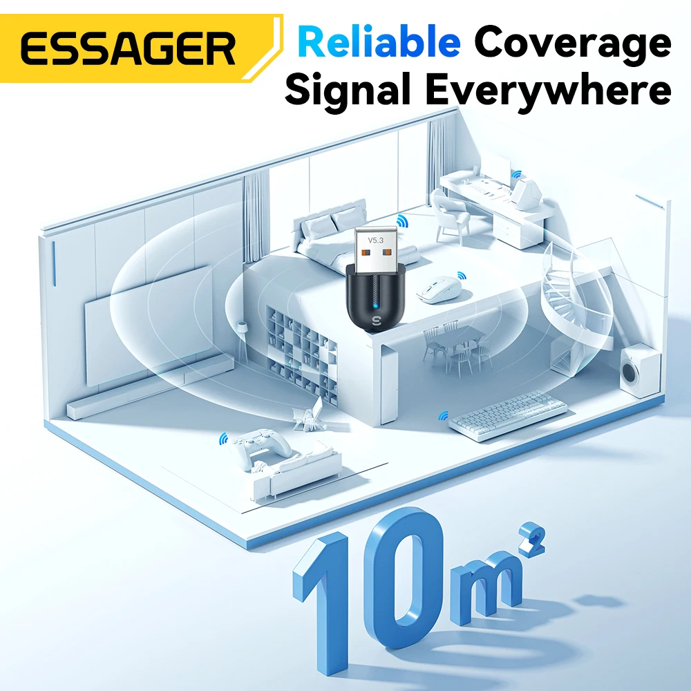 Essager USB 블루투스 5.3 어댑터, Aux 오디오 리시버 송신기, PC 스피커, 노트북 사운드박스, 무선 마우스, USB 송신기