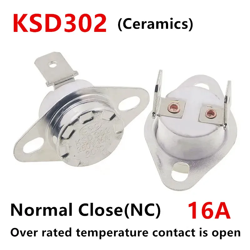 KSD301 KSD302 40-300 도 세라믹 스위치, 평상시 닫힘 온도 조절 45C 75C 85C 90C 135C 220C 300C, 10A, 16A, 250V