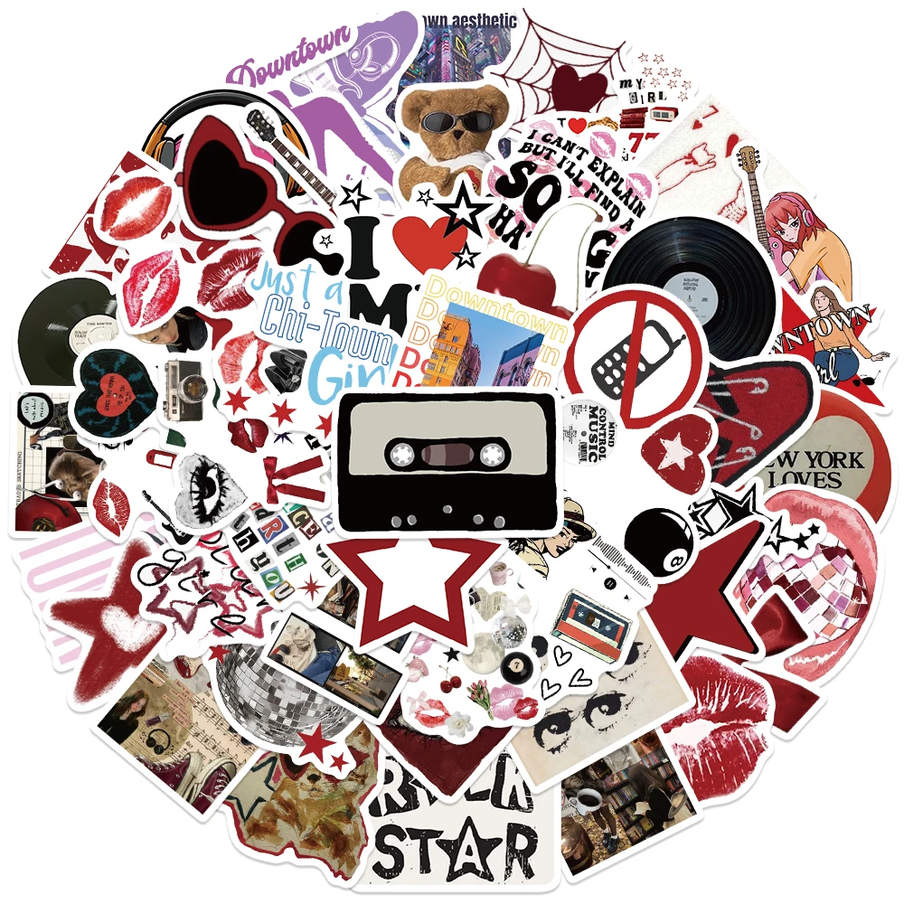 레트로 미적 90 년대 Y2K 스티커 다운타운 모던 걸 스티커, 노트북 수하물 기타 스케이트보드 비닐 자동차 데칼, 50 개