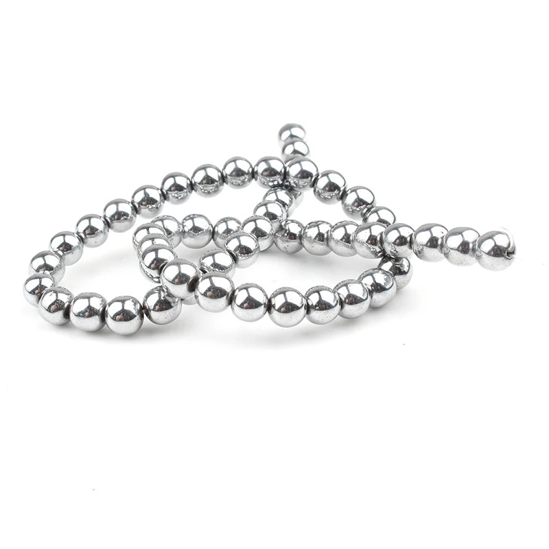 실버 컬러 적철광 스톤 DIY 쥬얼리용 자연스러운 라운드 비즈, 팔찌 귀걸이 액세서리 만들기 15 