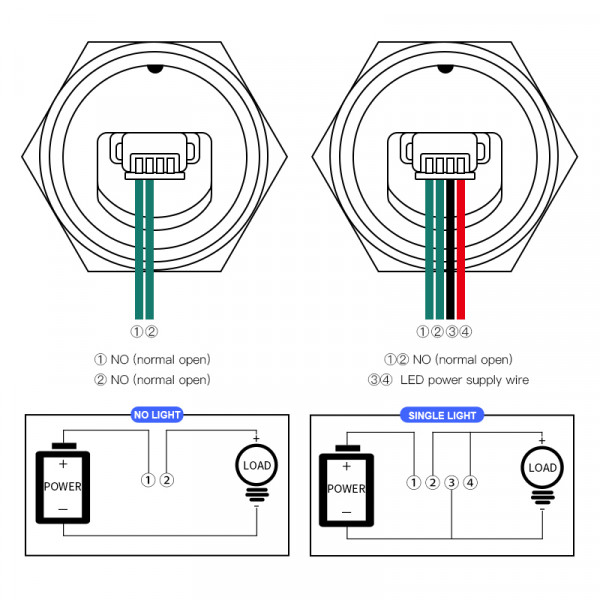 초단 LED 라이트 스위치, 와이어 포함, 순간 셀프 리셋, 방수 금속 푸시 버튼 스위치, 19mm, 22mm, 25mm, 30mm, 3V, 6V, 12V, 24V, 220V