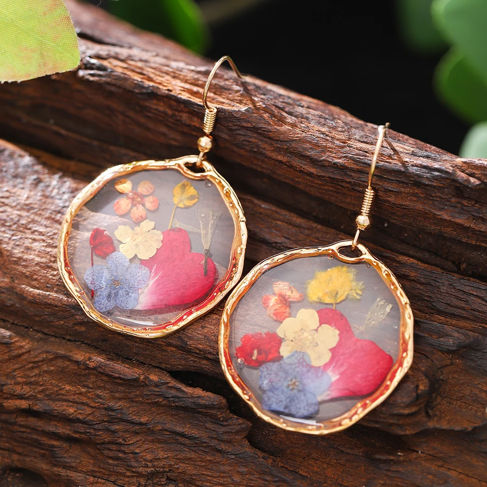 여성 액세서리에 대한 패션 기하학적 투명 수지 꽃 드롭 귀걸이 새로운 유행 골드 컬러 귀걸이 파티 보석 선물