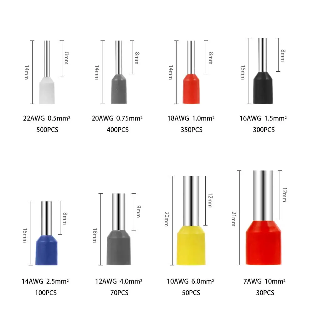 다양한 페룰 와이어 구리 압착 커넥터, 와이어 터미널 키트, 절연 코드 핀 엔드 터미널 전기 크림퍼 터미네이터