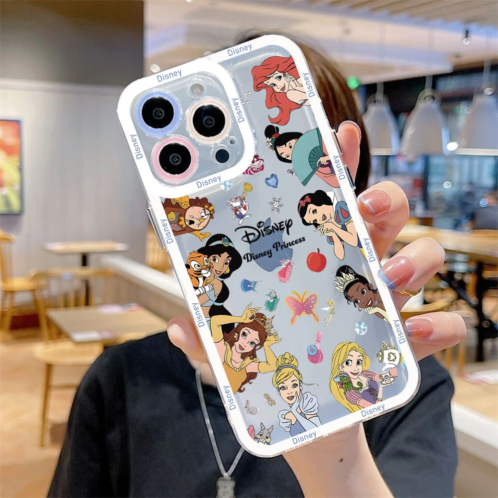 디즈니 공주 전화 케이스 IPhone 16 15 14 13 12 11 미니 프로 맥스 X XR XSMax 6S 6 7 8 플러스 SE20 투명 커버