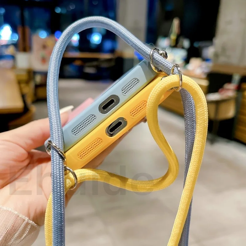 Magsafe iPhone 16 14 13 12 Pro Max 11 15 Plus 자기 그라디언트 컬러 카메라 용 크로스 바디 끈 케이스 충격 방지 커버 보호