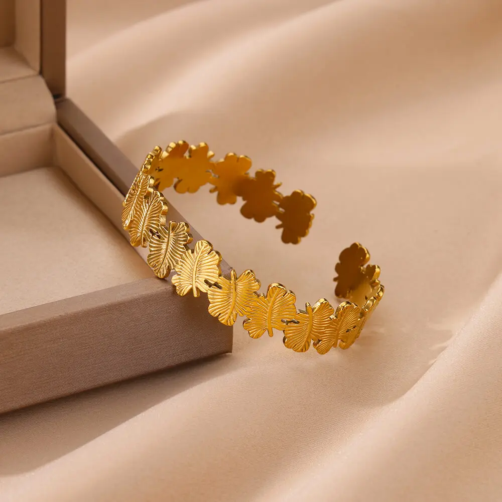 여성을위한 꽃 팔목 팔찌 팔찌 골드 컬러 플로라 스테인레스 스틸 팔찌 주조 미적 커플 손목 보석 pulseras