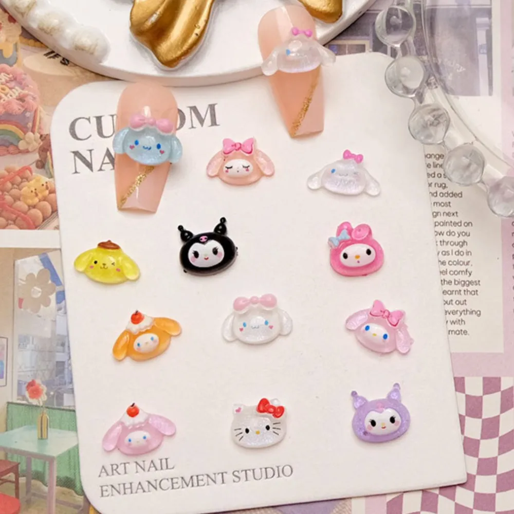 50Pcs Sanrio 귀여운 만화 네일 매력-Kuromi, Melody, Cinnamoroll & Pochacco DIY 매니큐어 전화 케이스 용 3D 수지 장식