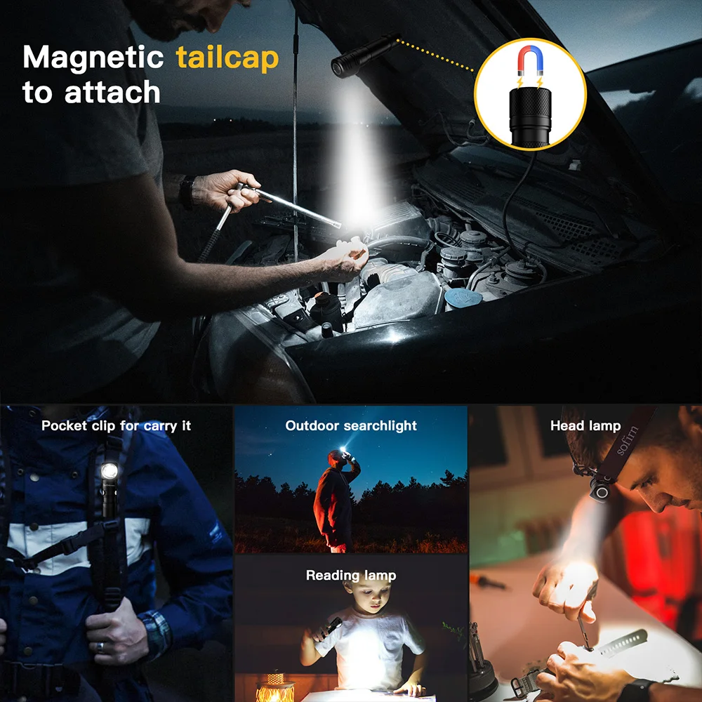 Sofirn SP40A TIR 광학 충전식 LED 전조등 LH351D 1200lm 18650 헤드라이트 18350 자석 꼬리가 있는 각도 손전등