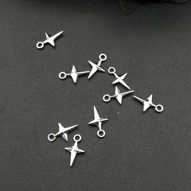 50pcs 14.5x9mm 매력 보석에 대 한 빛나는 별 매력 DIY 쥬얼리 결과 만들기 골동품 실버 컬러 합금 매력