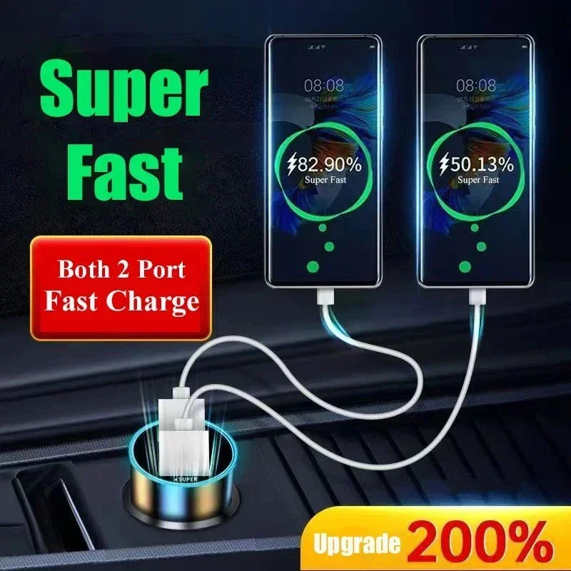 240W 차량용 충전기 듀얼 USB 포트 120W 초고속 충전(디지털 디스플레이 포함) iPhone Samsung Xiaomi용 빠른 충전 어댑터