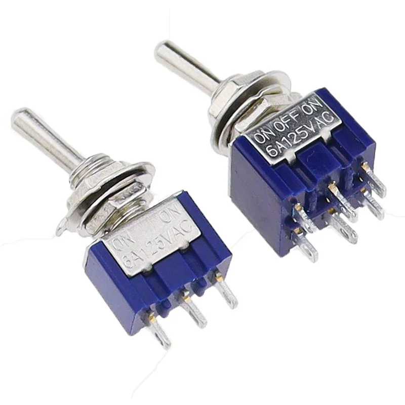 5Pcs ON-OFF-ON ON-ON3 핀/6PIN 2/3 위치 미니 래칭 토글 스위치 AC 125V/6A 250V/3A MTS-102 MTS-103 MTS-202 MTS-203