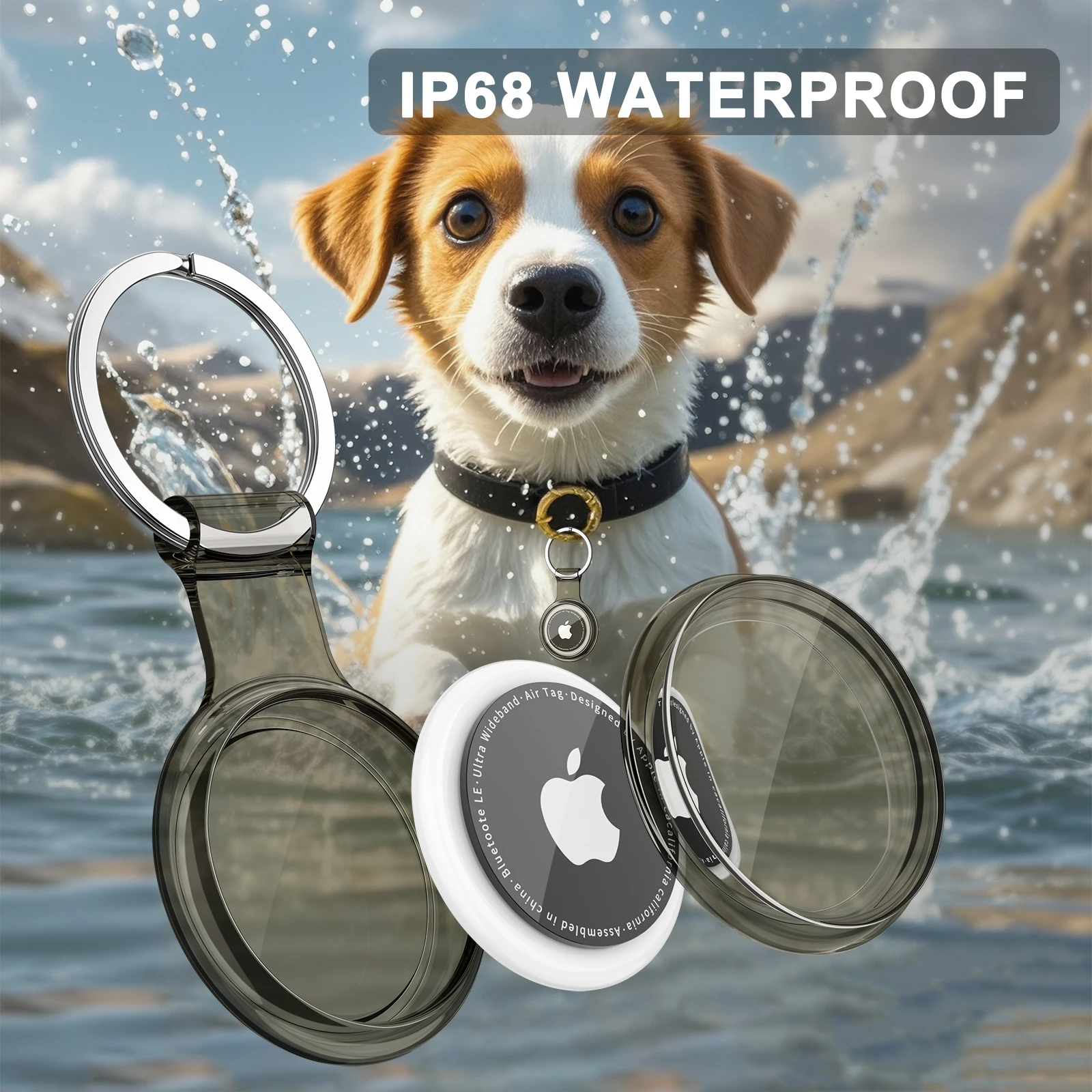 애플 에어태그용 방수 분실 방지 키체인 거치대 TPU 케이스, 에어 태그 개 고양이 애완 동물 칼라 키 트래커, 보호 풀 커버