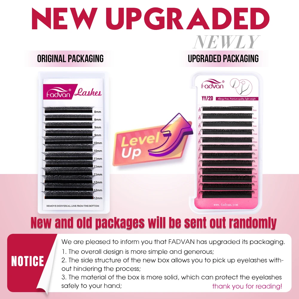 FADVAN YY 모양 속눈썹 연장 2D/3D 인조 밍크 L+/L/LU(M)/C/D/DD 8-15mm 검정/갈색 미리 제작된 팬 속눈썹 연장 분할 팁