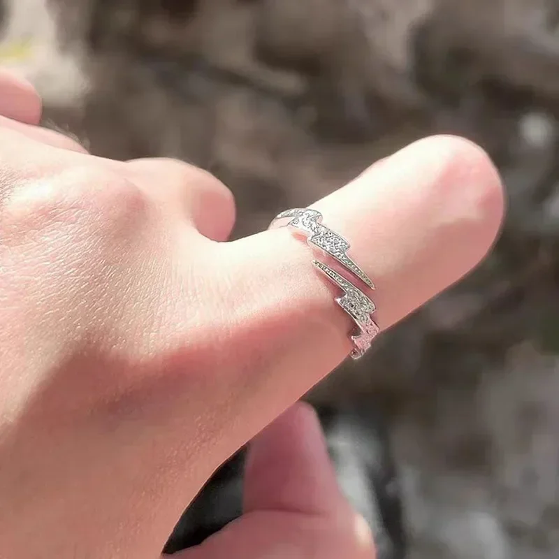 Кольцо Женское 펑크 힙합 실버 컬러 번개 오픈 반지 남성 여성 패션 쥬얼리 선물 크리 에이 티브 조절 반지