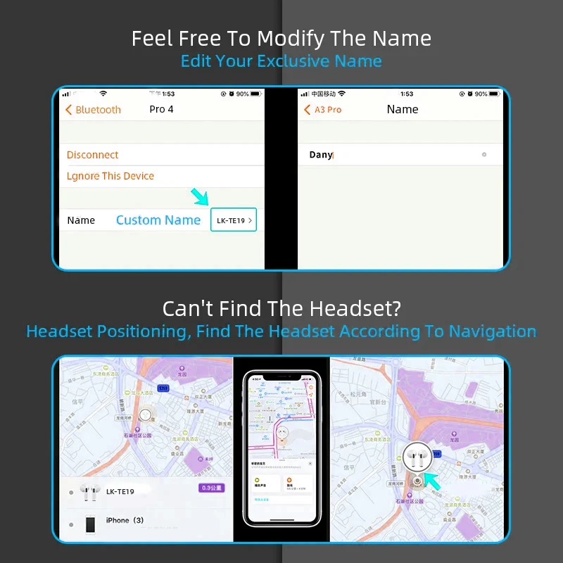 Airs Pro 무선 이어폰 Bluetooth 헤드셋 Siri 팝업 창이 있는 TWS 이어버드 Ios용 방수 포지셔닝 터치 컨트롤