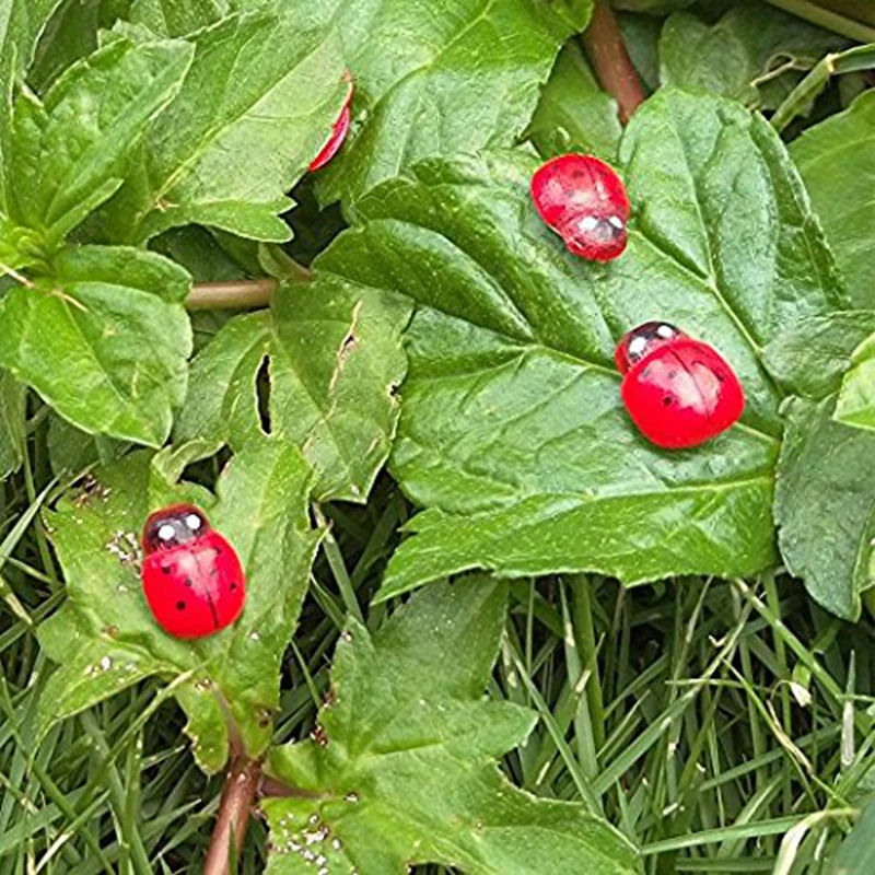 100pcs 작은 수지 꿀벌 무당 벌레 공예 정원 붉은 풍경 무당 벌레 장식 DIY 작은 동물 인형 장식 장식품