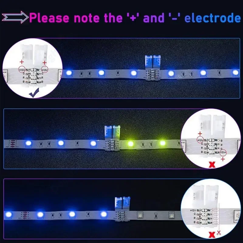 10pcs 솔더리스 LED 스트립 커넥터 2 4 5 핀 10mm 8mm L/T 유형 SMD 5050 2835 LED 스트립 용 배선되지 않은 Gapless 터미널 확장