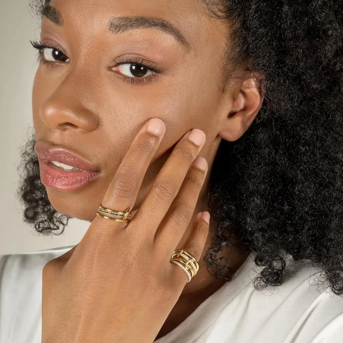 틈새 2색 4링 구리 주얼리 반지, 저자극성, Ins 스타일, 스태킹 유물, 젊은 여성에게 적합