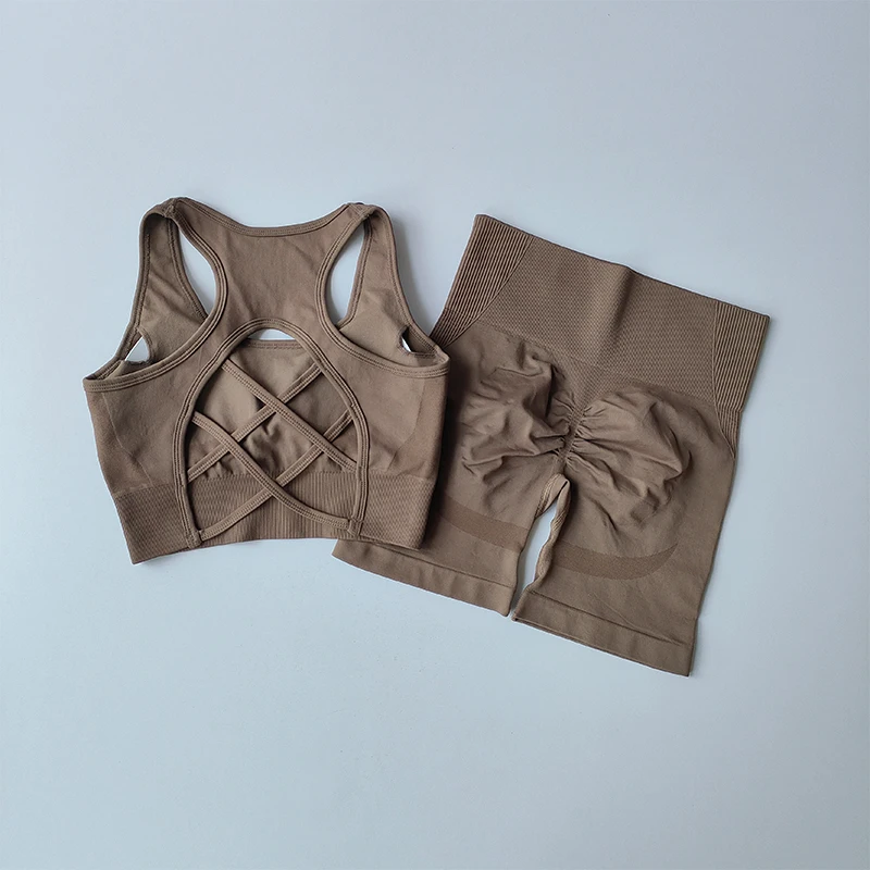 아름다운 뒤로 스포츠 브래지어 요가 드레스 꽉 훈련 및 스포츠 반바지 정장과 여성을위한 높은 허리와 엉덩이 리프팅 피트니스 세트