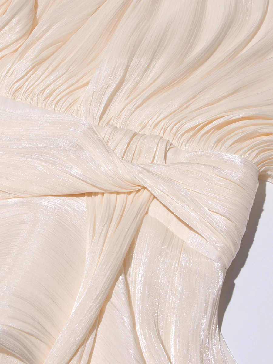 TWOTWINSTYLE 여성을위한 우아한 셔링 미니 드레스 라운드 넥 랜턴 긴 소매 높은 허리 기질 드레스 여성 패션