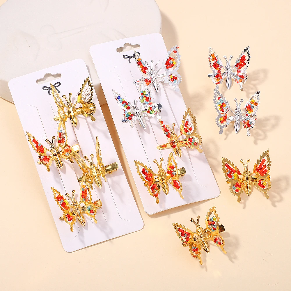 2 개/대 여자를위한 패션 금속 골드 중공 나비 머리핀 여자 머리 장식 클립 자용 머리띠 헤어 액세서리