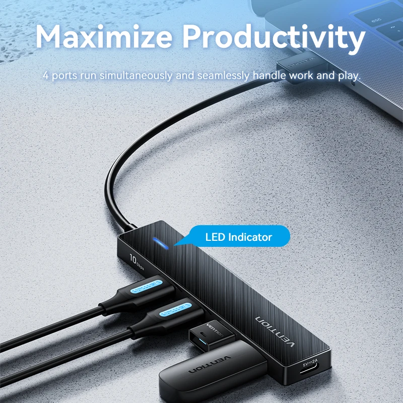 Vention Usb 허브 4 포트 ABS 허브 USB 3.2 10Gbps 노트북 용 Xiaomi Macbook PC 컴퓨터 액세서리 용 멀티 분배기 어댑터