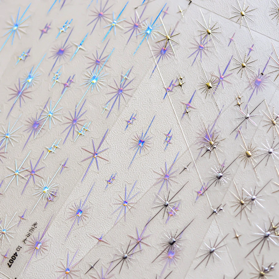 골드 실버 스타 레이저 핑크 다채로운 반짝이 별빛 스파클 라인스톤 릴리프 네일 아트 장식 스티커 매니큐어 데칼