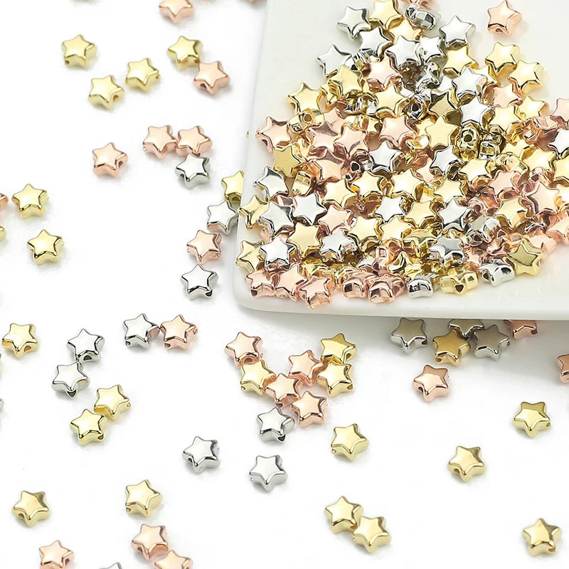 6mm 100~400pcs 별 모양 CCB 페르시 골드 실버 도금 루즈 비즈 쥬얼리 만들기 DIY 목걸이 팔찌 액세서리