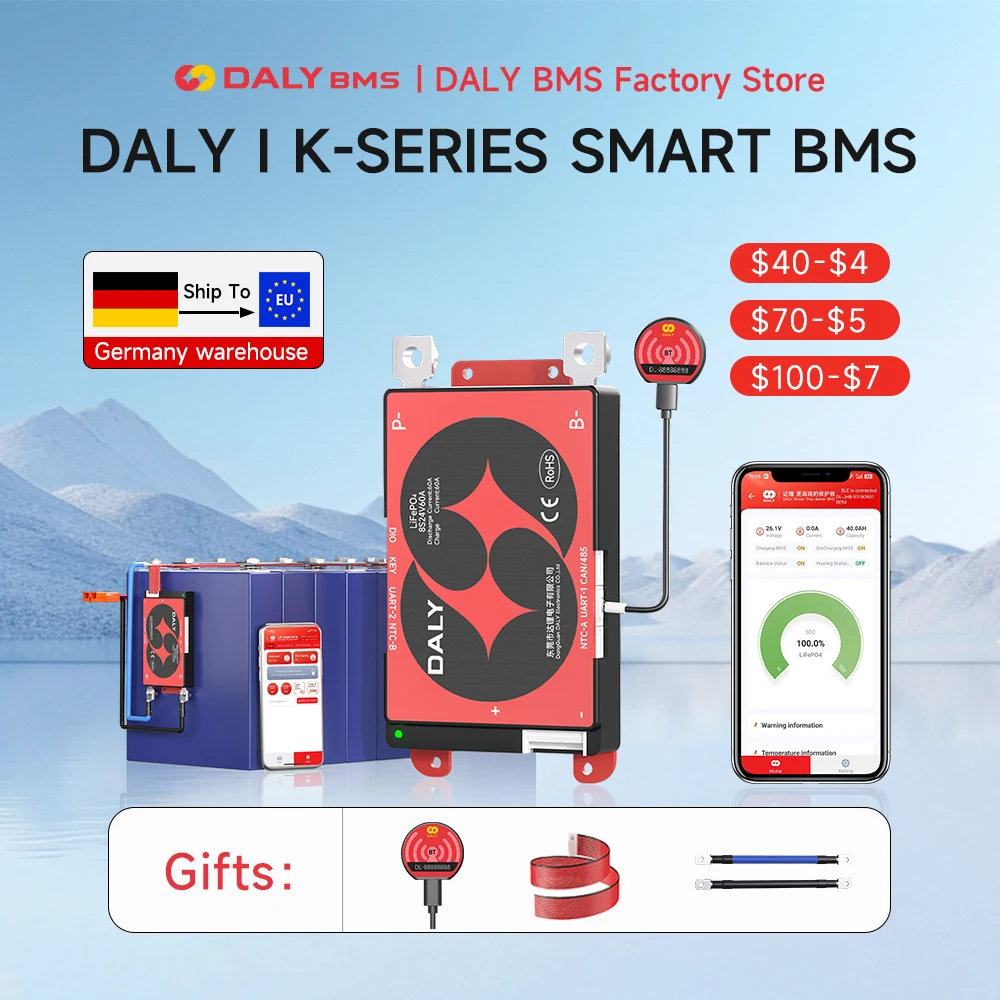 Daly Smart Lifepo4 BMS 보드 4S 12V 8S 24V16S 48V 3.2V 100A 60A BMS 18650 배터리 팩 BT UART RS485 CANBUS 통신