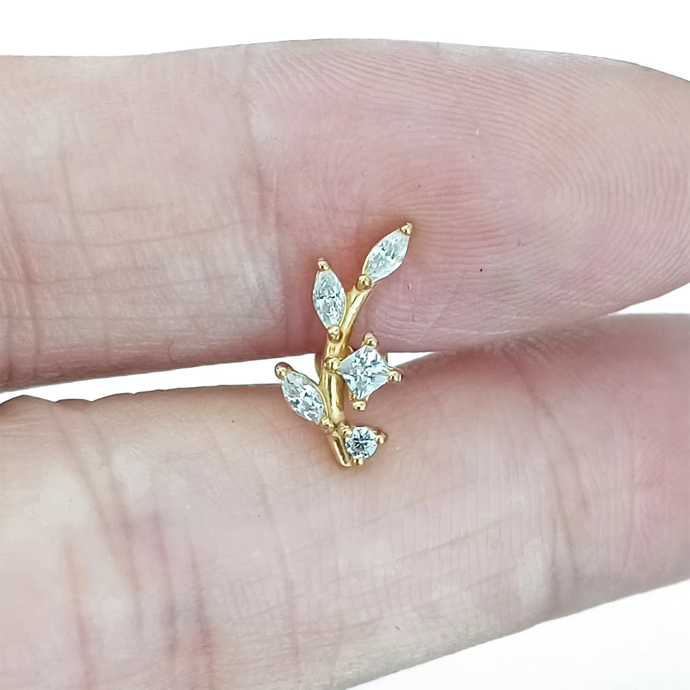 ASTM F136 G23 티타늄 잎 지점 푸시 스레드리스 Labret 피어싱 16/18/20G 귀걸이 스터드 연골 도매 바디 쥬얼리