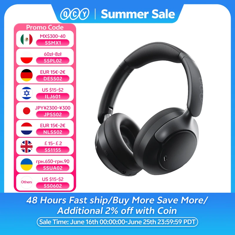 QCY H3 Pro ANC 무선 헤드폰 50dB 소음 차단 LDAC Bluetooth 5.4 오버이어 헤드셋이 포함된 고해상도 공간 오디오 이어폰 title=QCY H3 Pro ANC 무선 헤드폰 50dB 소음 차단 LDAC Bluetooth 5.4 오버이어 헤드셋이 포함된 고해상도 공간 오디오 이어폰 