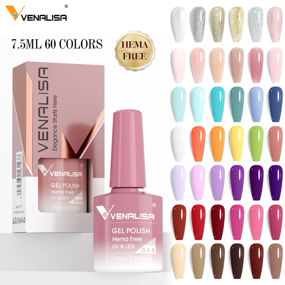 Venalisa HEMA FREE 네일 젤 폴리쉬 글리터 화려한 풀 커버리지 UV LED 프렌치 네일 젤리 핑크 누드 컬렉션 7.5ml