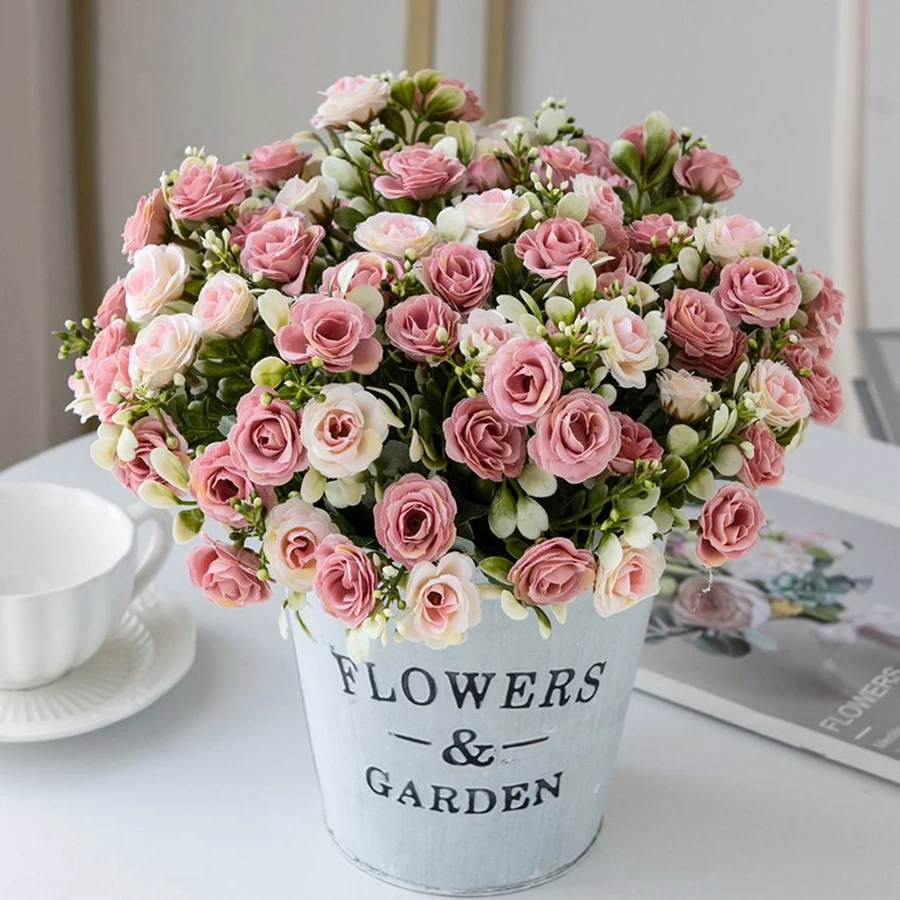 인공 꽃 실크 장미 웨딩 신부 꽃다발 홈 테이블 야외 정원 Archway 자외선 방지 DIY 선물 룸 장식