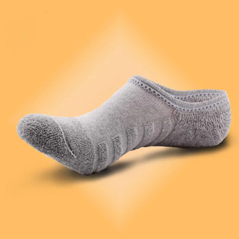 5 짝/몫 남자 패션 수건 바닥 보트 양말 코튼 스포츠 땀 호흡 실리콘 미끄럼 방지 보이지 않는 양말 플러스 사이즈 41-45