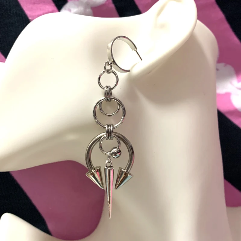 그런지 락 쥬얼리 체인 여성을위한 스티치 리벳 귀걸이 한국 패션 고스 귀걸이 매력 펑크 액세서리