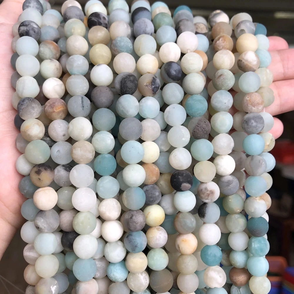 천연 석재 매트 Amazonite 라운드 비즈 보석 만들기 Perles 보석 루즈 비즈 Diy 팔찌 목걸이 15 