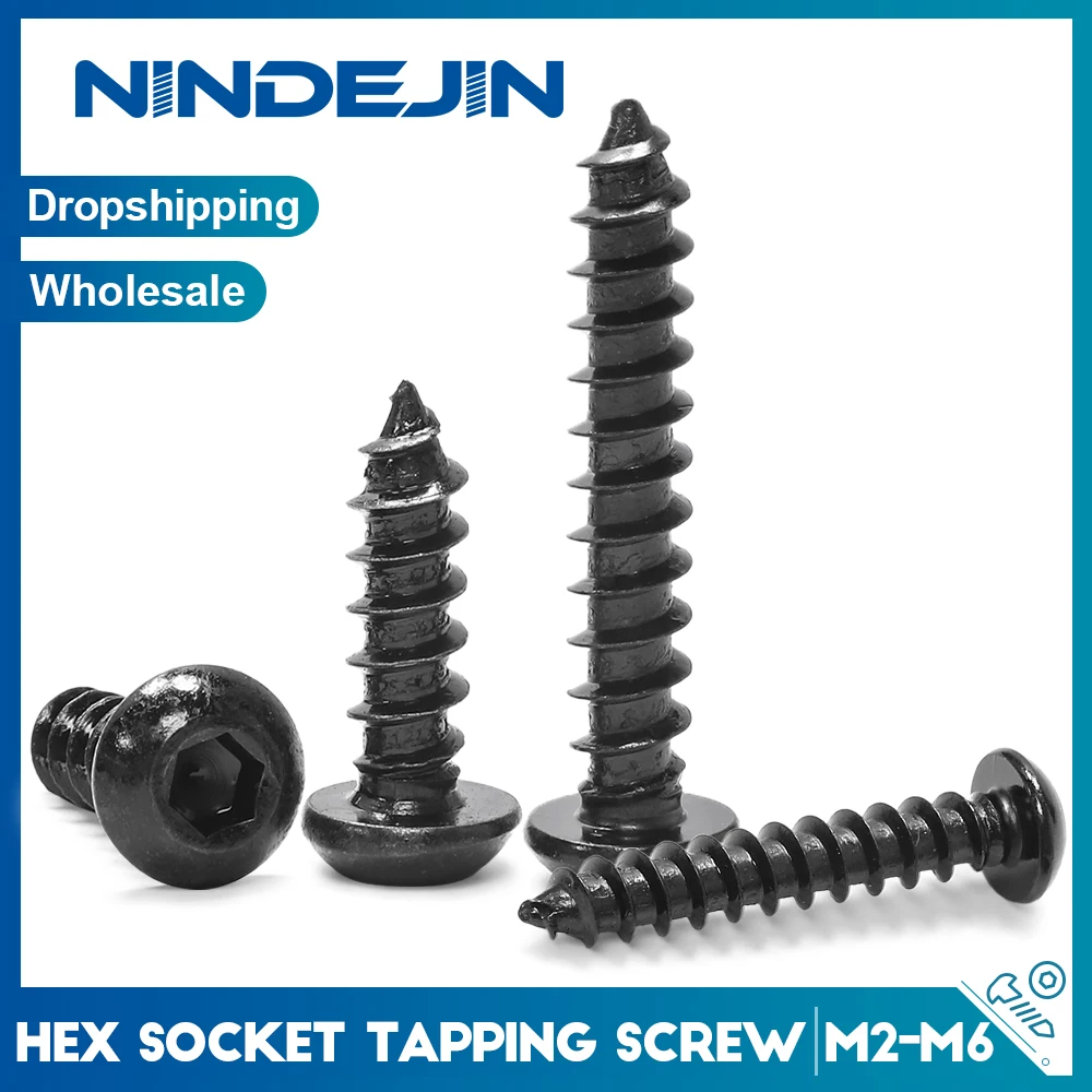 NINDEJIN 10-100pcs 둥근 단추 머리 육각 셀프 태핑 나사 M2 M2.5 M3 M3.5 M4 M5 M6 탄소강 알렌 육각 소켓 나무 나사 title=NINDEJIN 10-100pcs 둥근 단추 머리 육각 셀프 태핑 나사 M2 M2.5 M3 M3.5 M4 M5 M6 탄소강 알렌 육각 소켓 나무 나사 