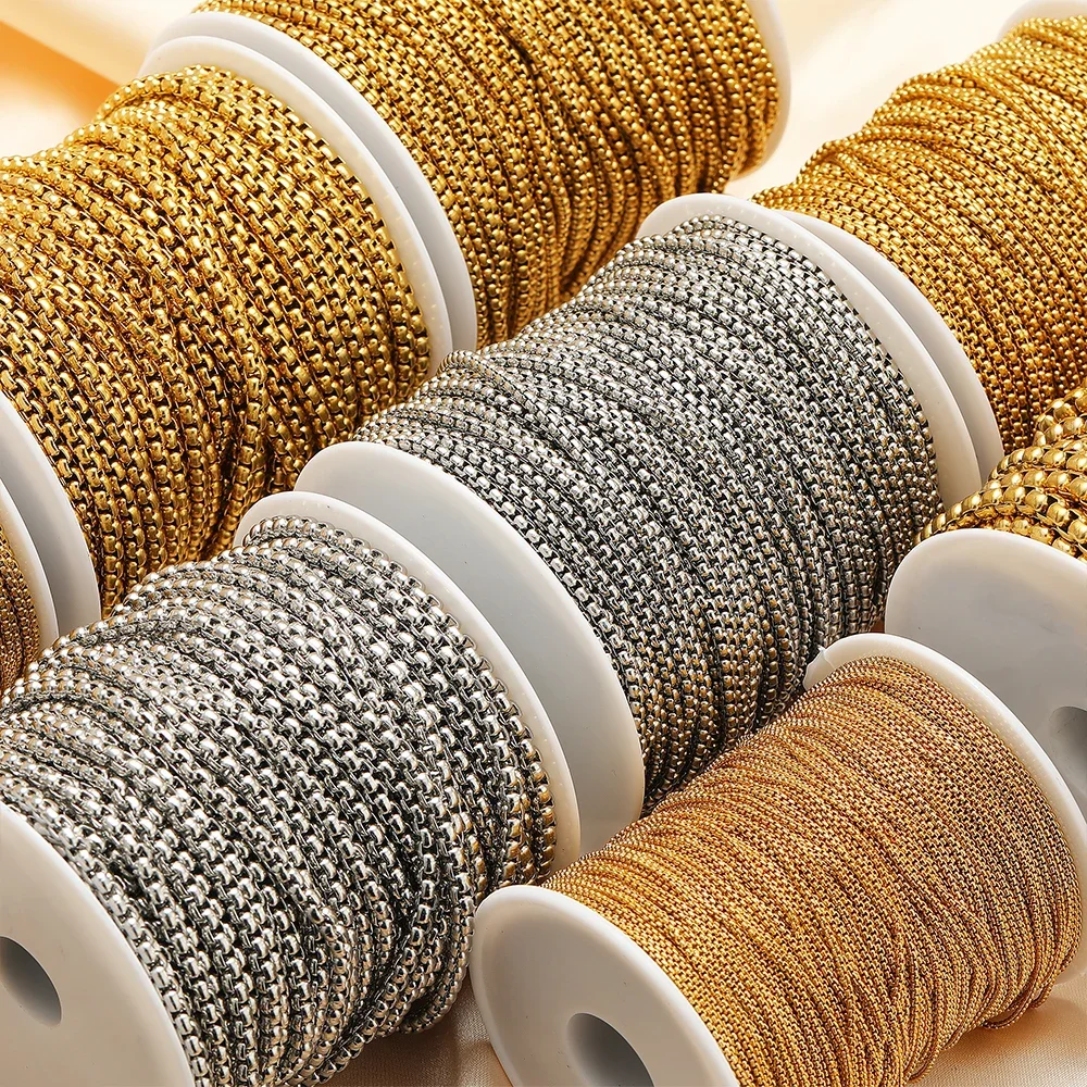 2 미터 스테인레스 스틸 골드 롤로 박스 체인 DIY 쥬얼리 만들기 목걸이 결과 팔찌 용품 대량 수제 공예