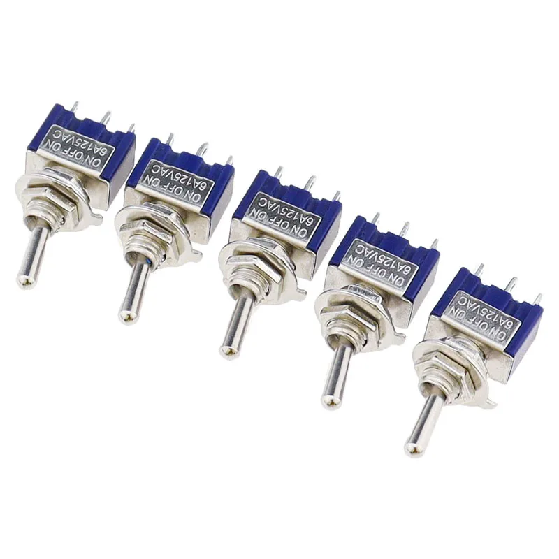 5Pcs ON-OFF-ON ON-ON3 핀/6PIN 2/3 위치 미니 래칭 토글 스위치 AC 125V/6A 250V/3A MTS-102 MTS-103 MTS-202 MTS-203