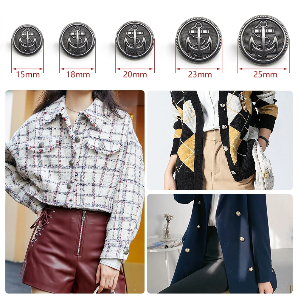 10 개/몫 15/18/20/23/25mm 빈티지 구리 금속 단추 의류 외투 바느질 액세서리 의류 공예에 대 한 단추 DIY