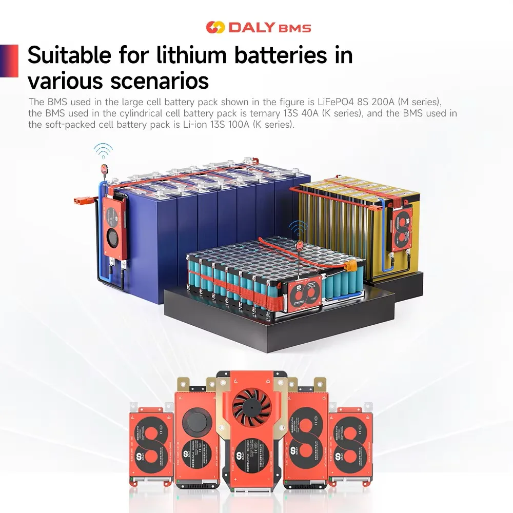 Daly 스마트 BMS LiFePo4 4S 12V BMS 8S 24S 72V 48V 16S 100A 150A 200A 250A 300A 3.7V 리튬 이온 BMS 7S 13S 14S 3.2V BMS