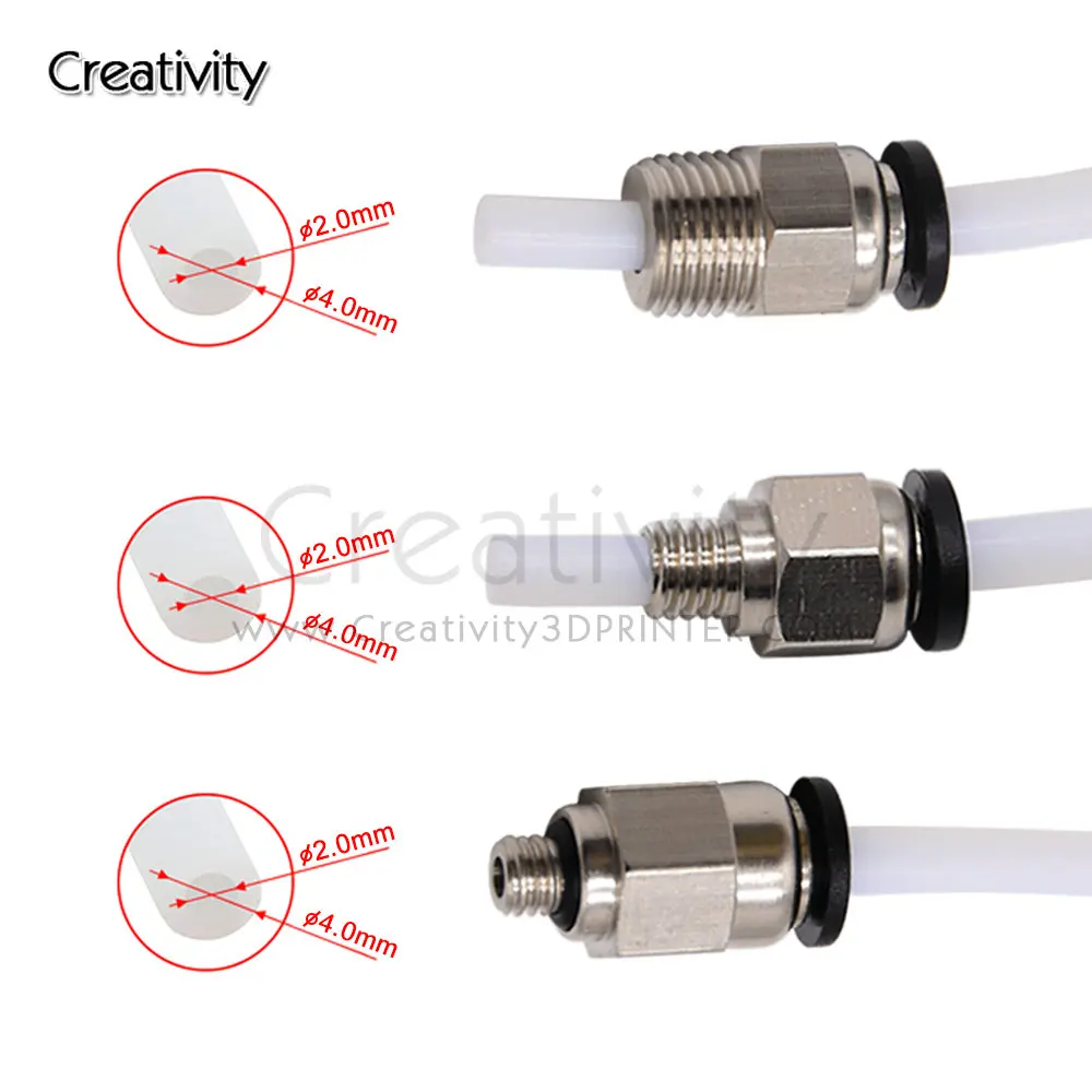 창의성 3D PC4-M6 PC4-M5 PC4-01 PC6-01 공압 직선 커넥터 부품 보어 4mm PTFE 튜브 필라멘트 M6 피드 피팅 커플러