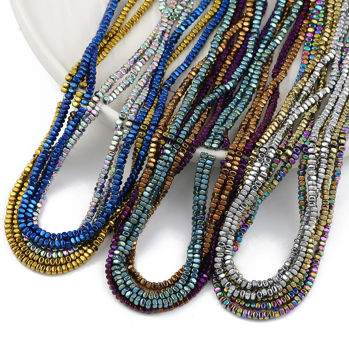 3x2mm 200pcs 골드 도금 적철광 천연 석재 스퀘어 스페이서 루즈 비즈 쥬얼리 만들기 팔찌 목걸이 DIY 액세서리