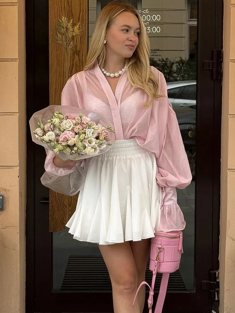 Tossy 캐주얼 루즈 시스루 셔츠 여성 가을 ​​옷깃 긴 소매 패치 워크 블라우스 탑 streetwear 여성 솔리드 셔츠 탑