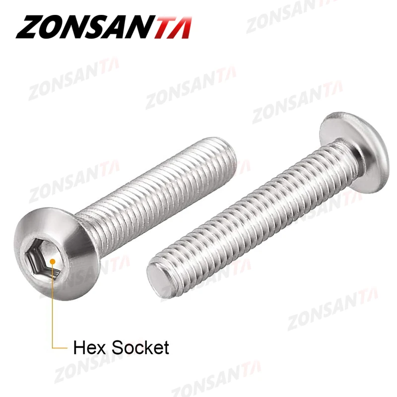 ZONSANTA-ISO7380 M2 M2.5 M3 M4 M5 M6 304 A2 원형 304 스테인레스 스틸 나사, 육각 소켓 버튼 헤드 알렌 볼트 기계식 나사