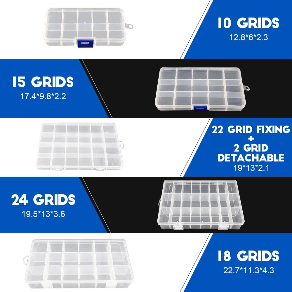 NINDEJIN 멀티 그리드 플라스틱 상자 조정 가능한 구획 보석 주최자 상자 친환경 PP 투명 보석 나사 상자