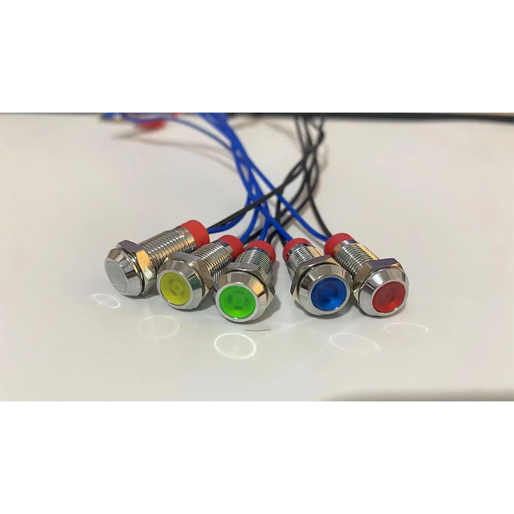 6mm 8mm 10mm 12mm 16mm 금속 LED 경고 표시 등 방수 IP67 신호 램프 파일럿 와이어 스위치 3V 5V 12V 220V 빨간색 파란색