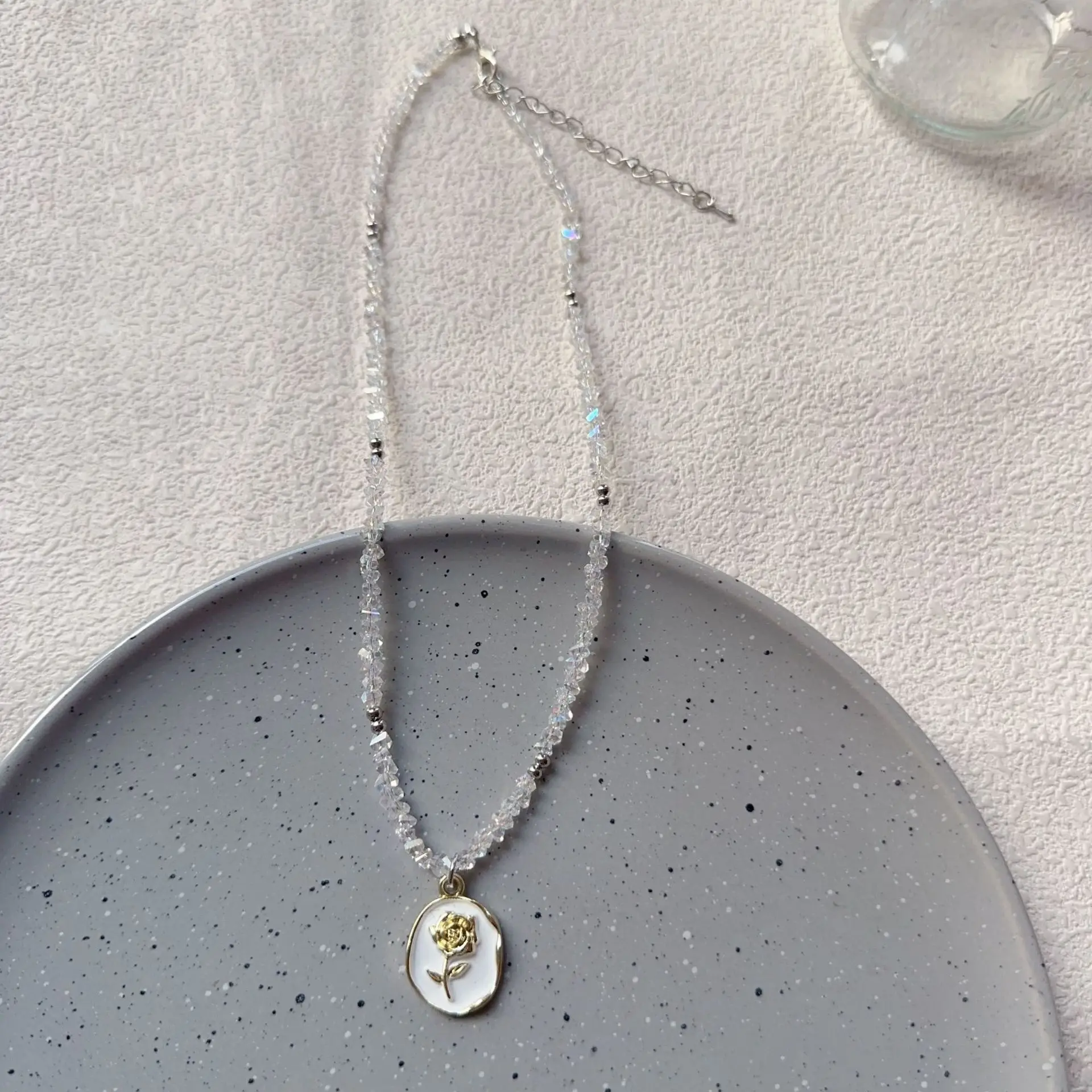 여성을위한 빈티지 지르콘 크리스탈 하트 펜던트 기하학 바로크 투명 크리스탈 체인 목걸이 초커 파티 쥬얼리 N478