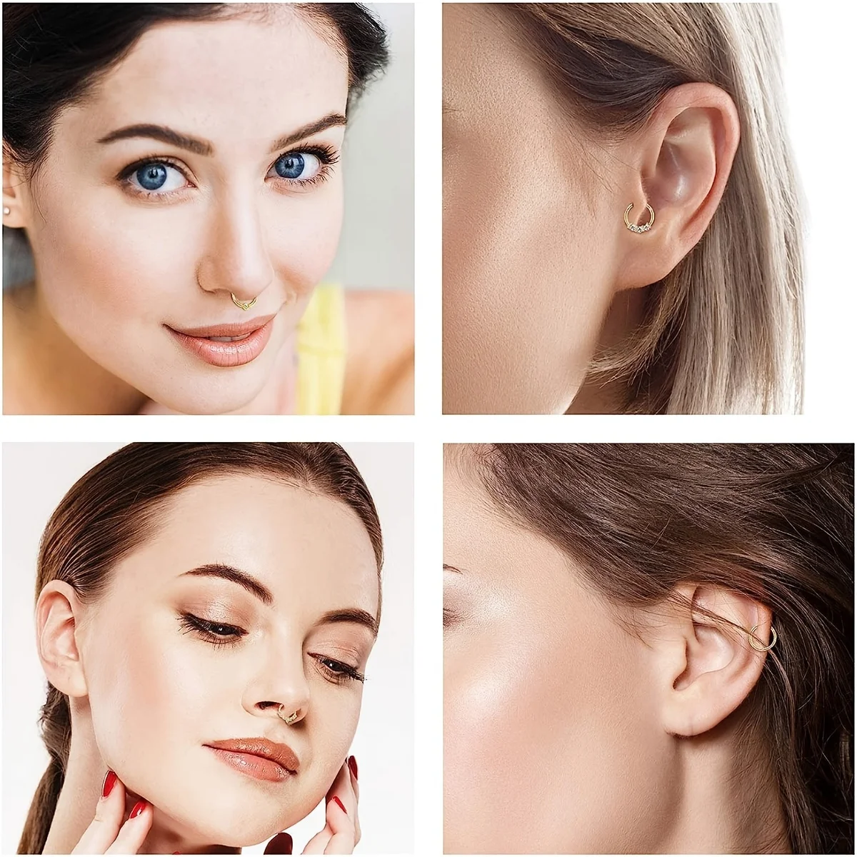 1-5pcs 16G 패션 316L 스테인레스 스틸 CZ 힌지 Septum Clicker 코 후프 링, Daith Helix Tragus 연골 피어싱 쥬얼리